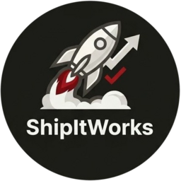 ShipItWorks logo: a rocket launching with a checkmark